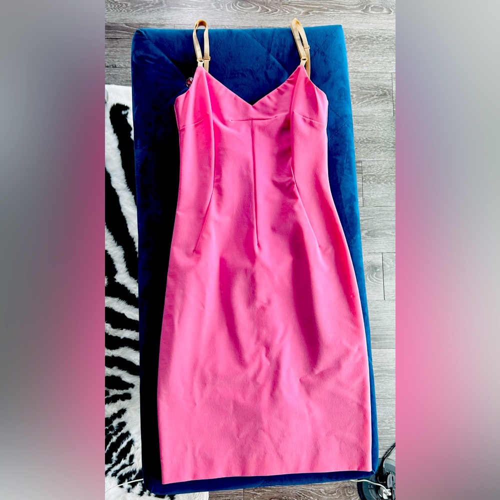 Vintage D&G pink bodycon midi dress with adjustable nude straps.
